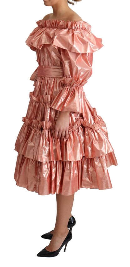 Елегантна сукня Dolce &amp; Gabbana Pink Metallic із рюшами