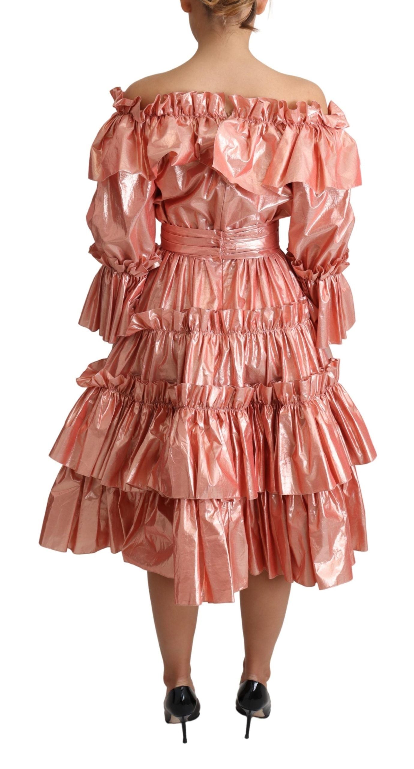 Елегантна сукня Dolce &amp; Gabbana Pink Metallic із рюшами