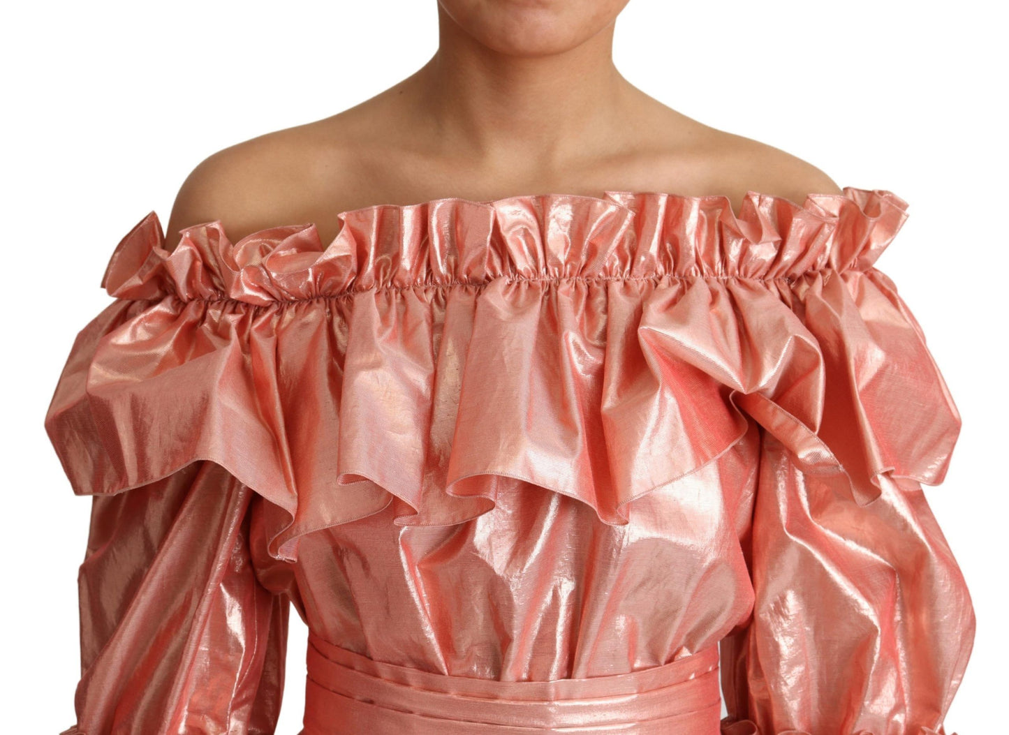Елегантна сукня Dolce &amp; Gabbana Pink Metallic із рюшами