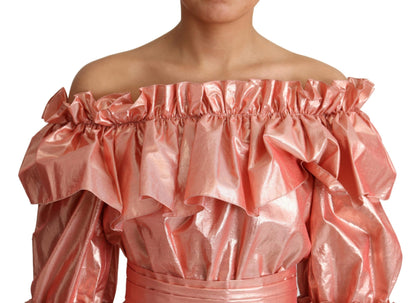 Елегантна сукня Dolce &amp; Gabbana Pink Metallic із рюшами