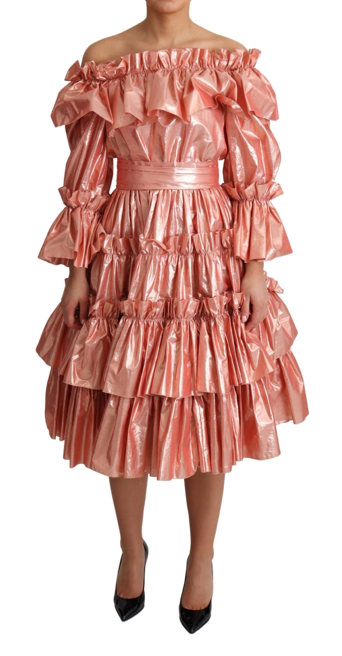 Елегантна сукня Dolce &amp; Gabbana Pink Metallic із рюшами