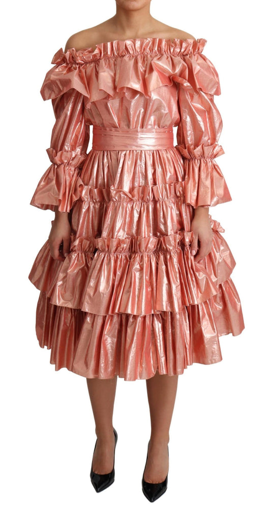 Елегантна сукня Dolce &amp; Gabbana Pink Metallic із рюшами