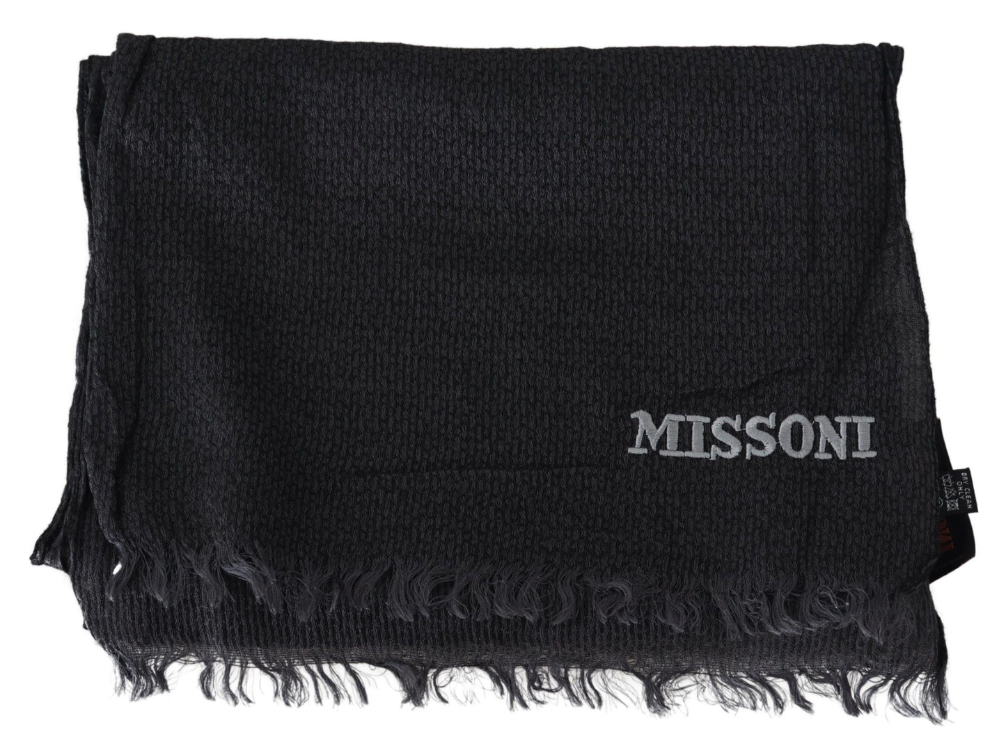 Елегантний чорний вовняний шарф Missoni з бахромою