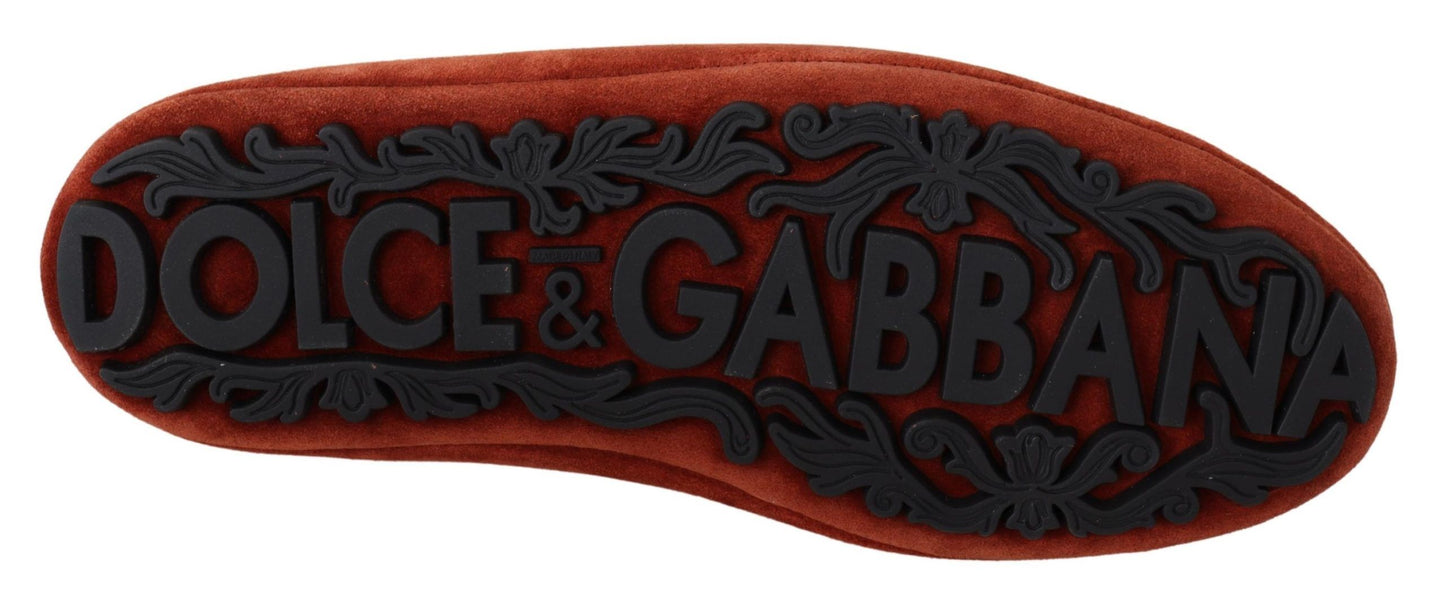 Розкішні помаранчеві шкіряні лофери Dolce &amp; Gabbana із золотою вишивкою