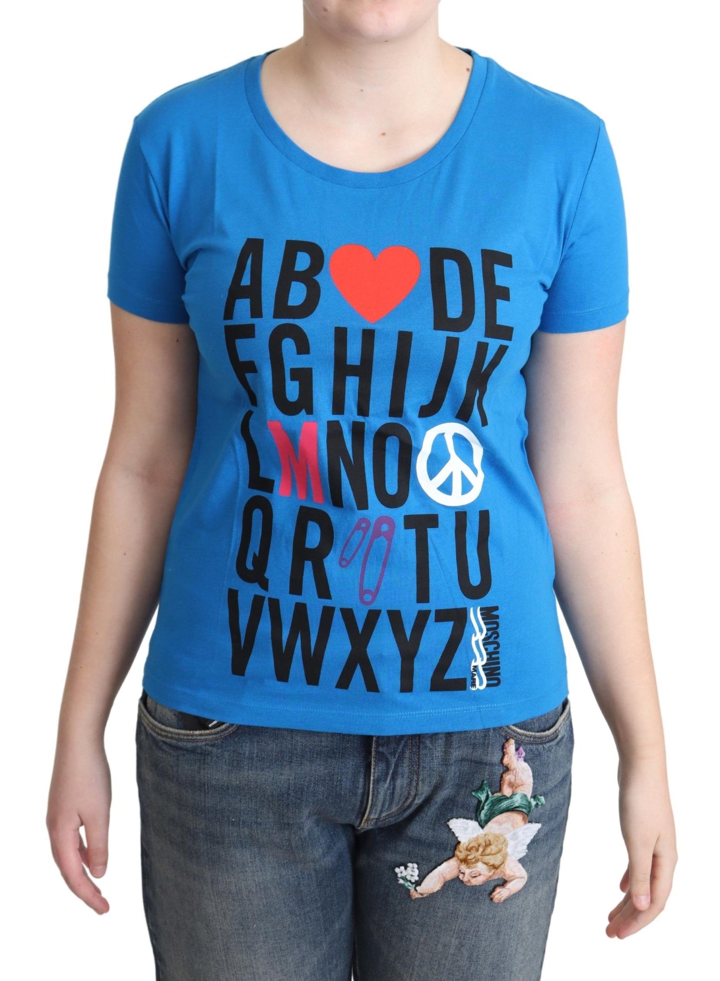 Бавовняна футболка Moschino Chic Alphabet синього кольору
