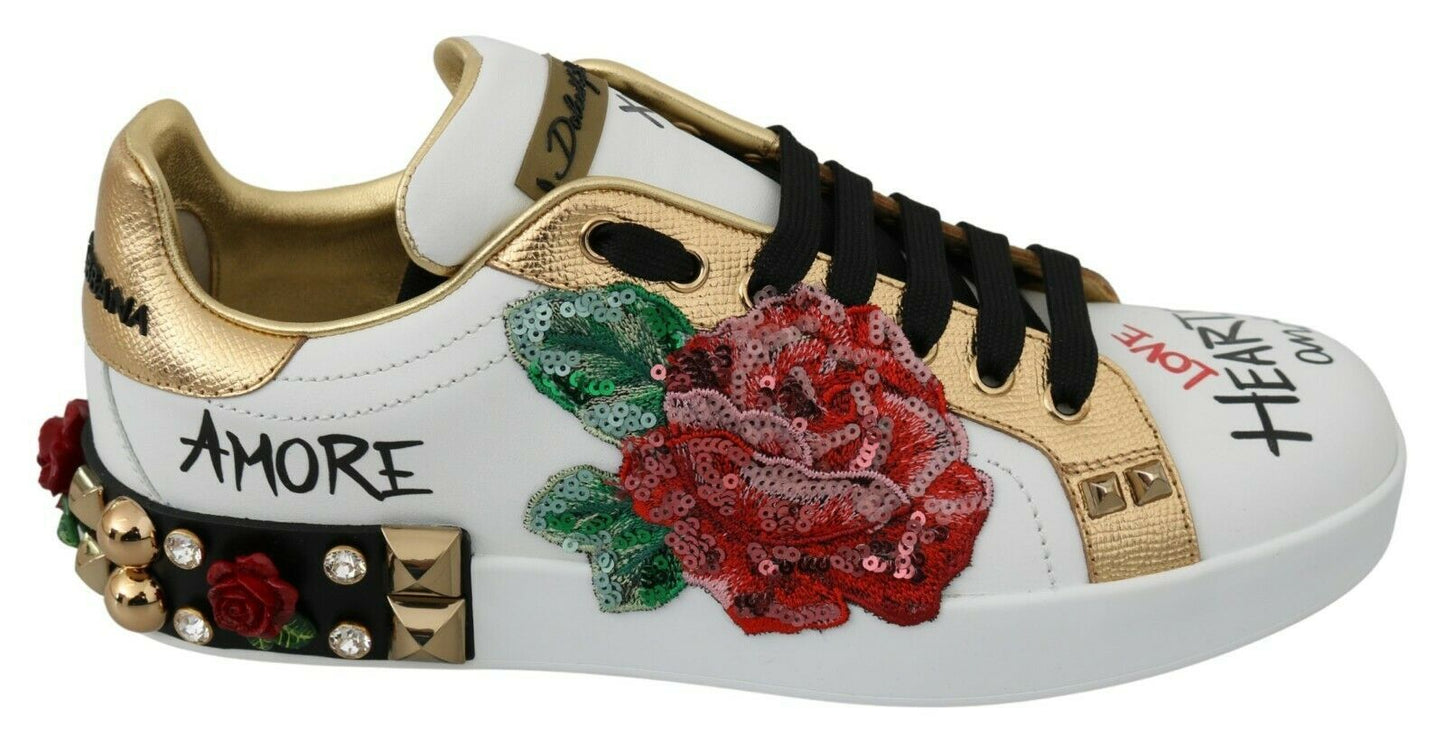 Елегантні шкіряні кросівки Dolce &amp; Gabbana з квітковими пайетками
