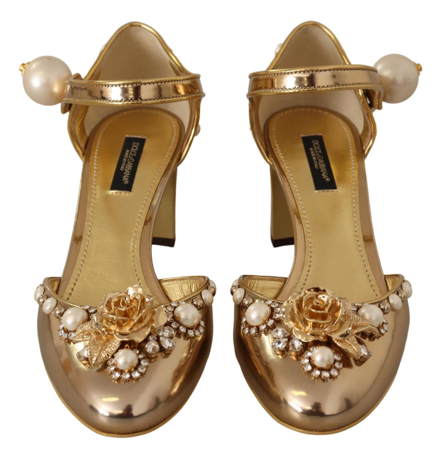 Елегантні золотисті шкіряні туфлі Dolce &amp; Gabbana з кристалами
