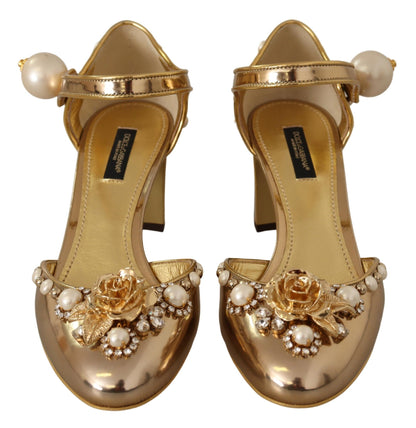 Елегантні золотисті шкіряні туфлі Dolce &amp; Gabbana з кристалами