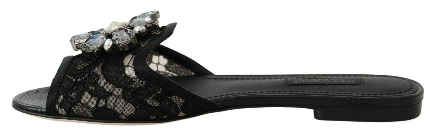 Елегантні чорні мереживні сабо Dolce &amp; Gabbana з коштовними квітковими деталями