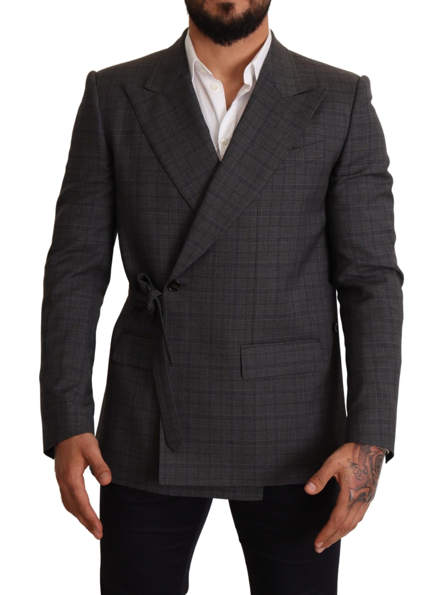 Приталений двобортний піджак Dolce &amp; Gabbana в сіру клітинку Martini Slim Fit