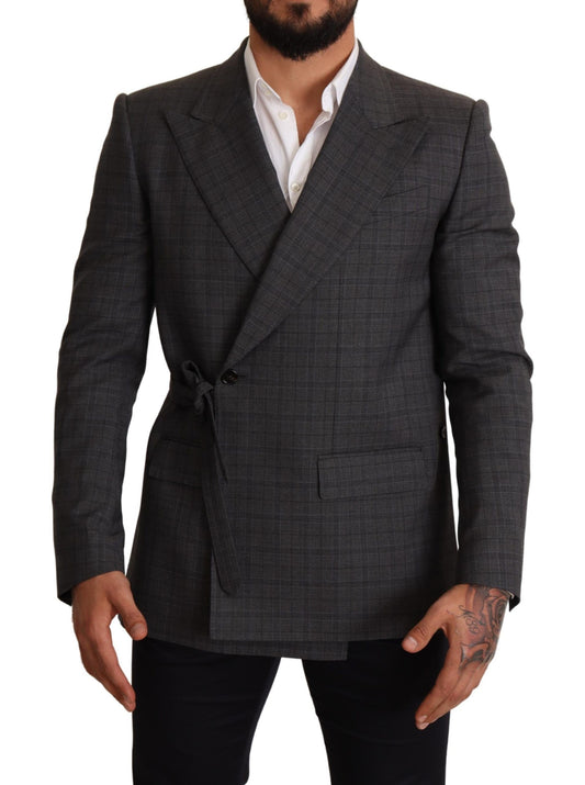 Приталений двобортний піджак Dolce &amp; Gabbana в сіру клітинку Martini Slim Fit