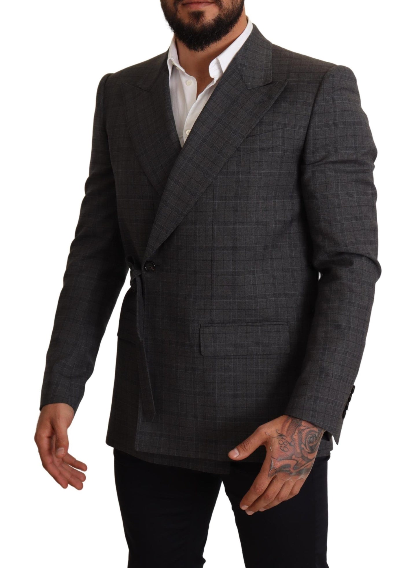 Приталений двобортний піджак Dolce &amp; Gabbana в сіру клітинку Martini Slim Fit