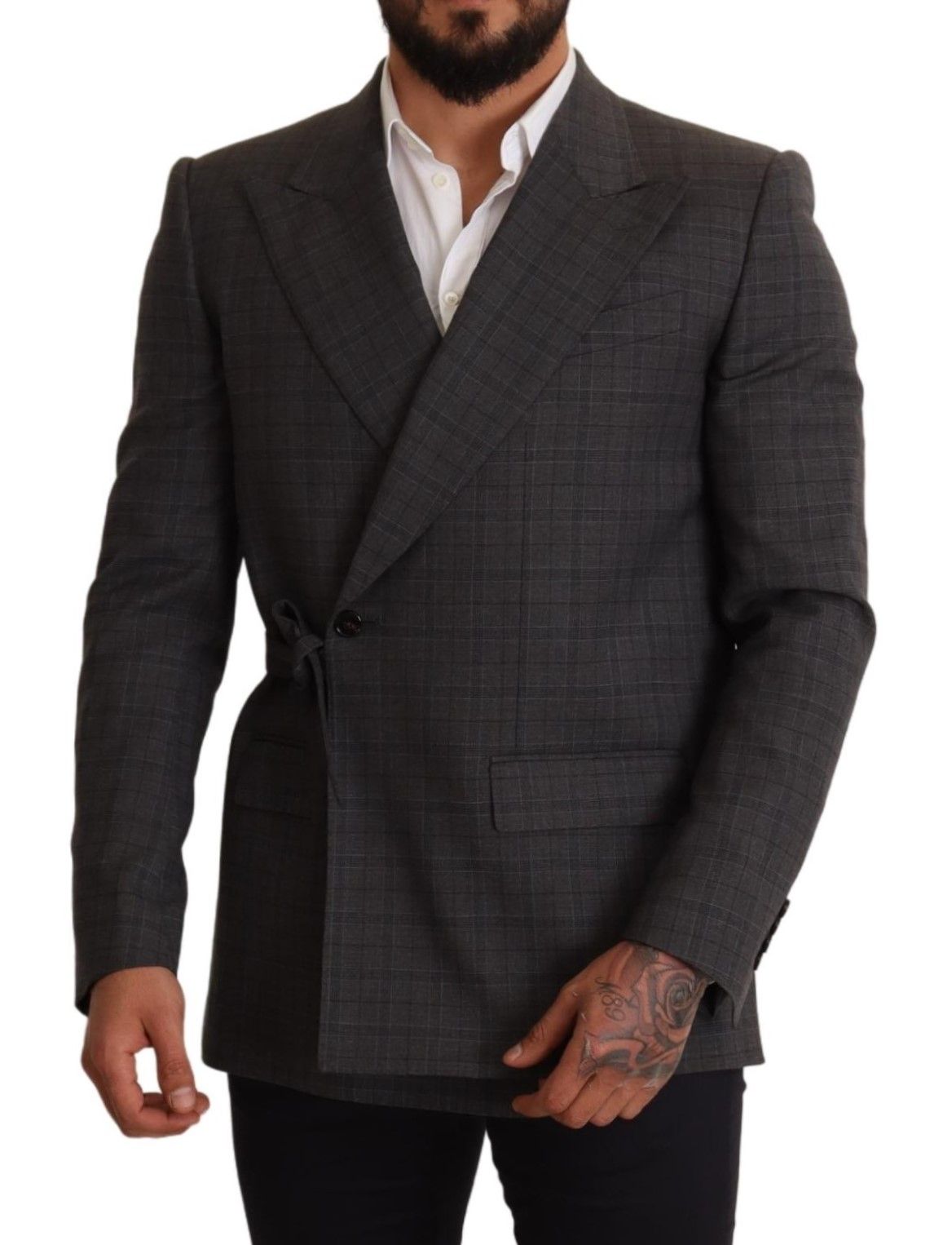 Приталений двобортний піджак Dolce &amp; Gabbana в сіру клітинку Martini Slim Fit