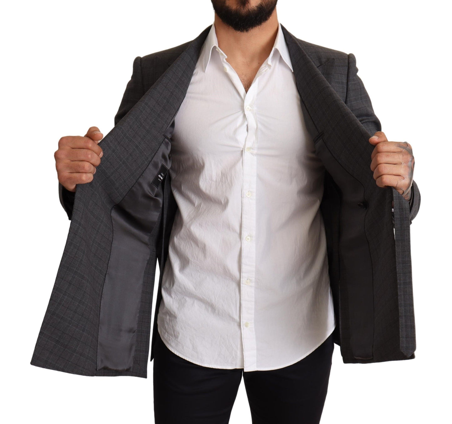 Приталений двобортний піджак Dolce &amp; Gabbana в сіру клітинку Martini Slim Fit
