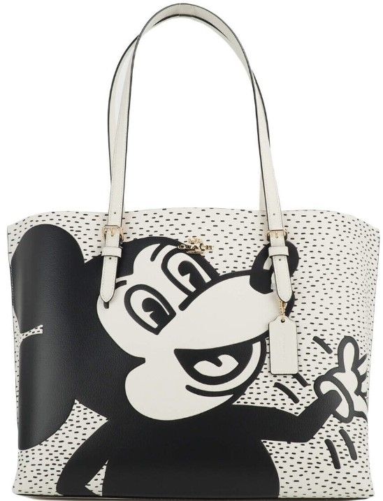 Велика шкіряна сумка на плече COACH (C6978) Mickey Mouse X Keith Haring Mollie