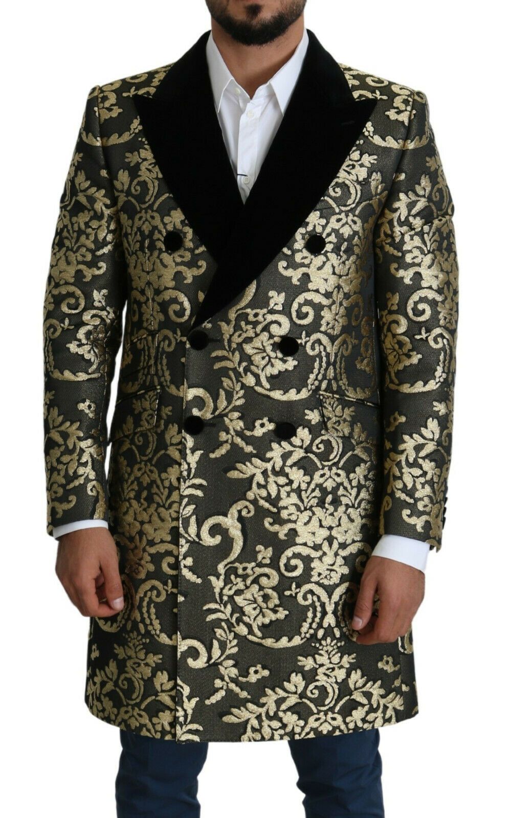 Жакардове двобортне пальто Dolce &amp; Gabbana Gold Black Sicilia