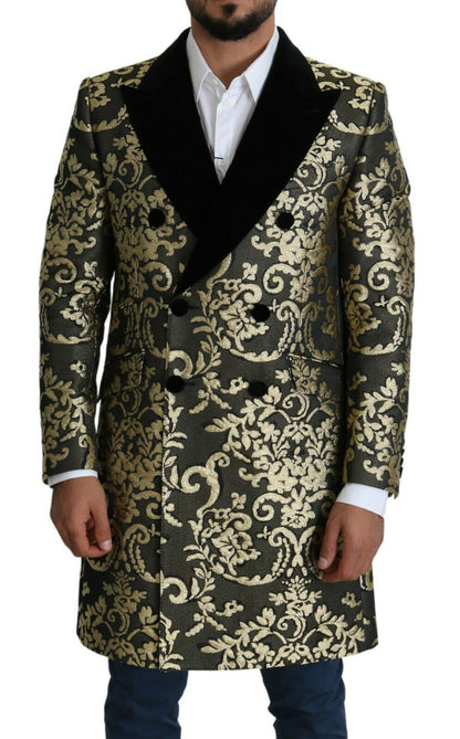 Жакардове двобортне пальто Dolce &amp; Gabbana Gold Black Sicilia
