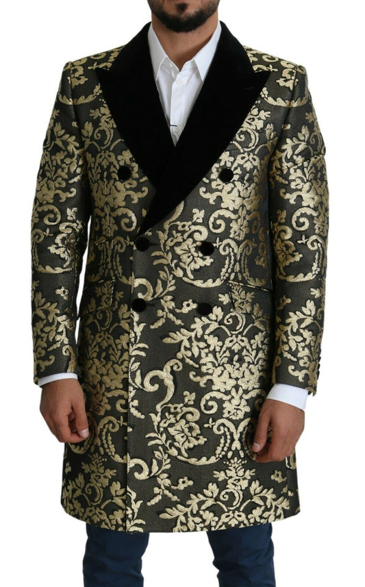 Жакардове двобортне пальто Dolce &amp; Gabbana Gold Black Sicilia