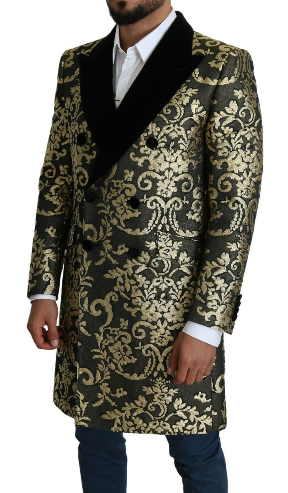 Жакардове двобортне пальто Dolce &amp; Gabbana Gold Black Sicilia