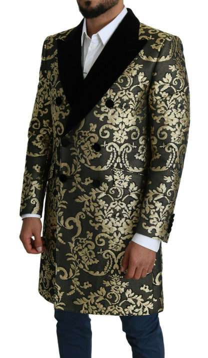 Жакардове двобортне пальто Dolce &amp; Gabbana Gold Black Sicilia