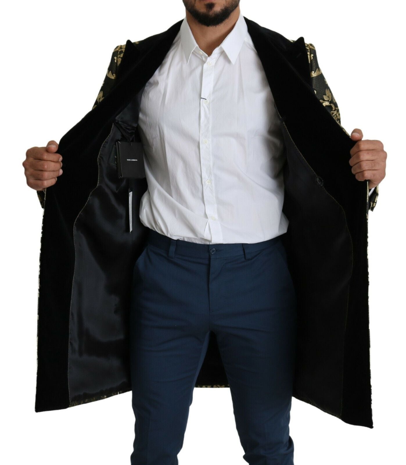 Жакардове двобортне пальто Dolce &amp; Gabbana Gold Black Sicilia