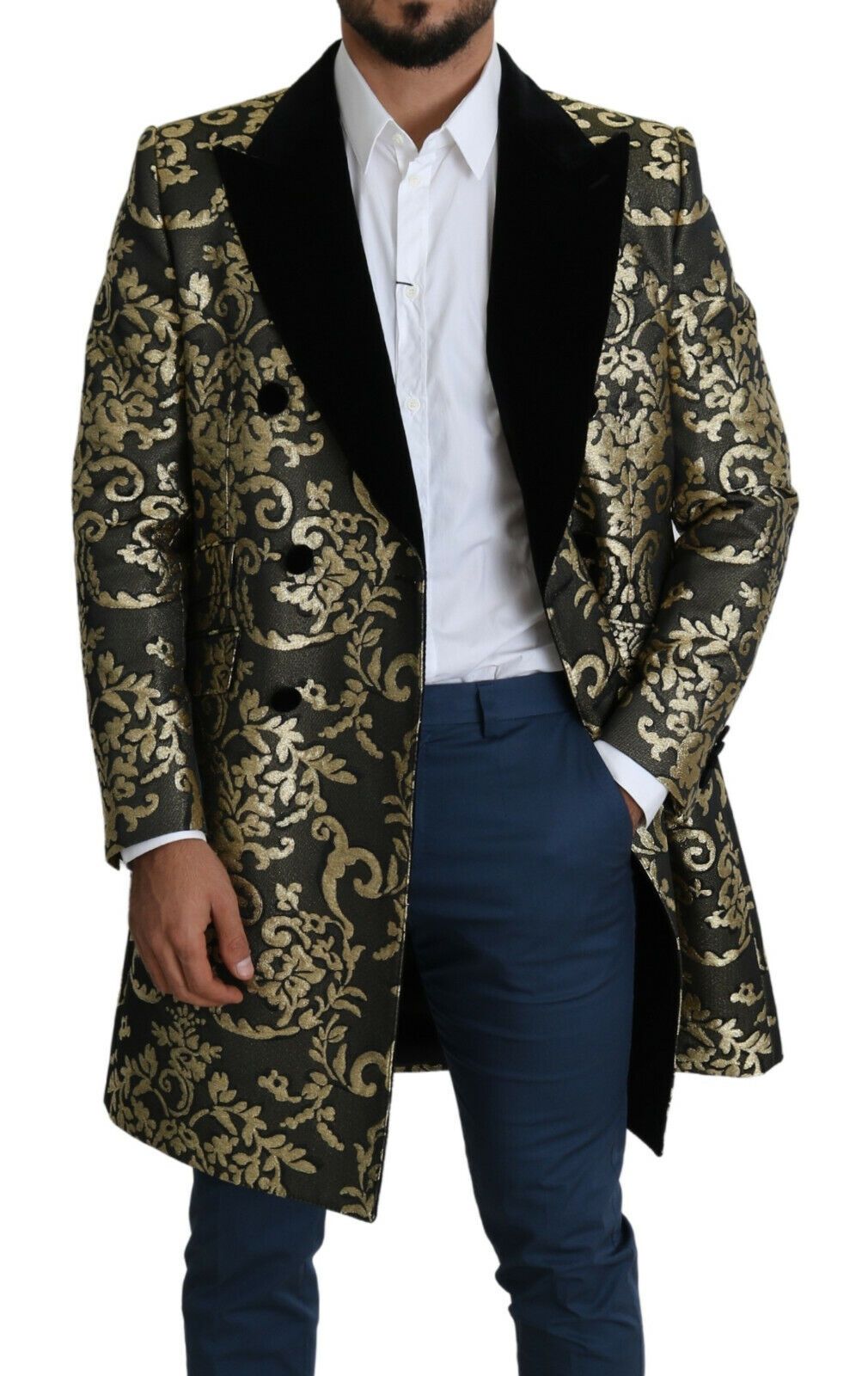 Жакардове двобортне пальто Dolce &amp; Gabbana Gold Black Sicilia