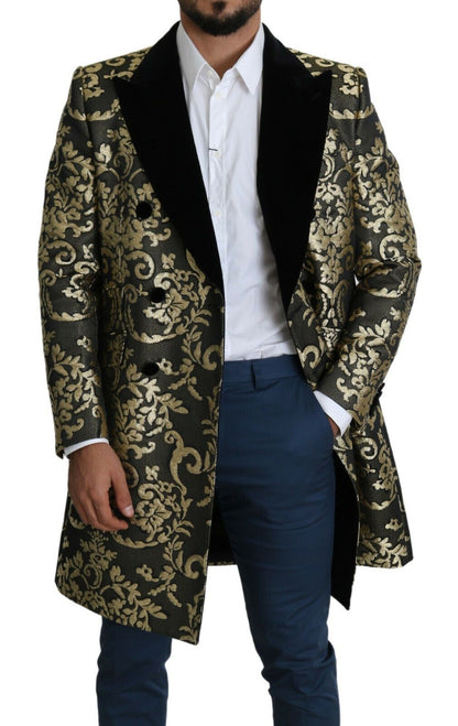 Жакардове двобортне пальто Dolce &amp; Gabbana Gold Black Sicilia