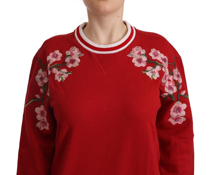 Елегантний червоний пуловер із круглим вирізом і квітковим мотивом Dolce &amp; Gabbana