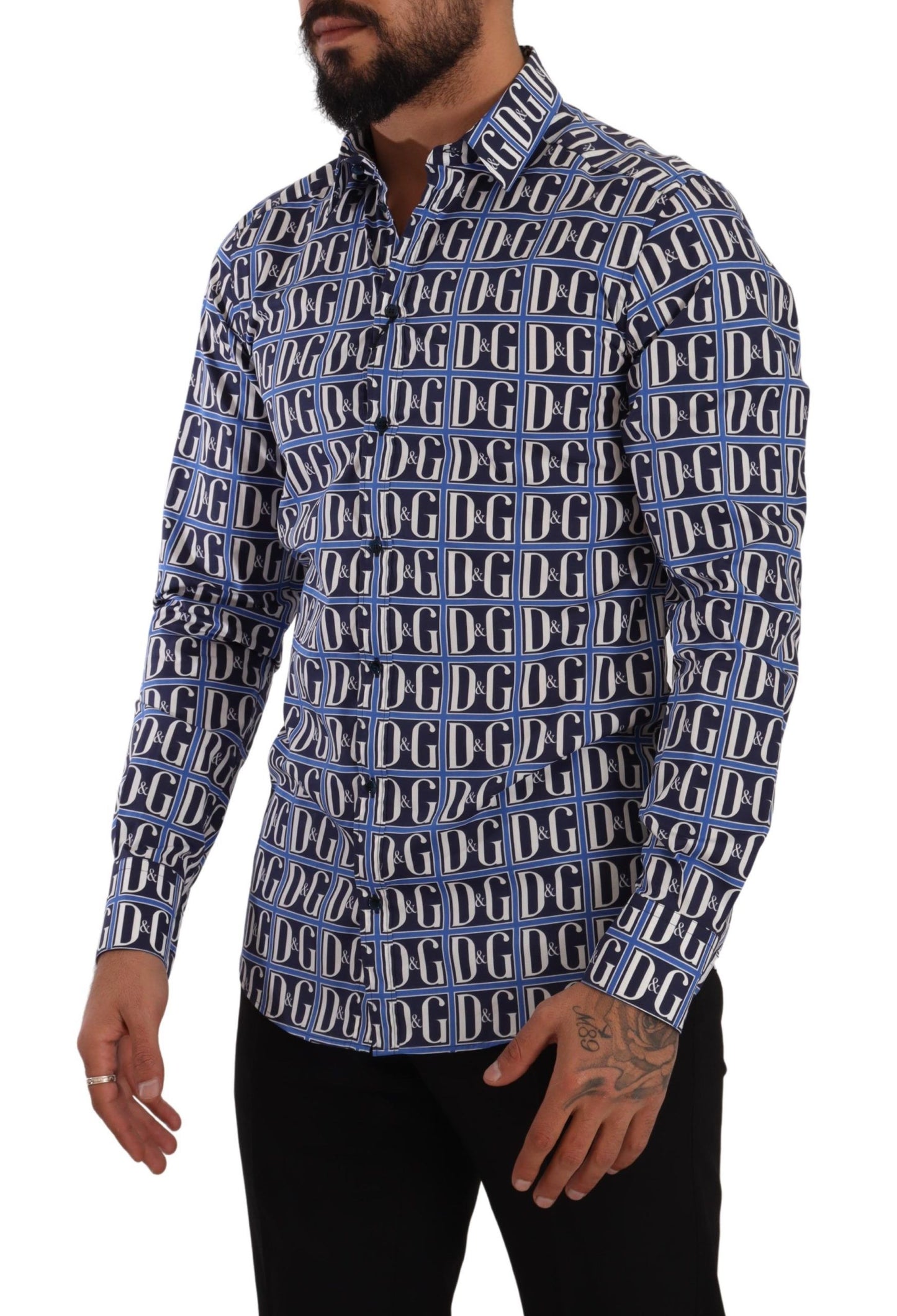 Синя бавовняна сорочка Dolce &amp; Gabbana Slim Fit з логотипом