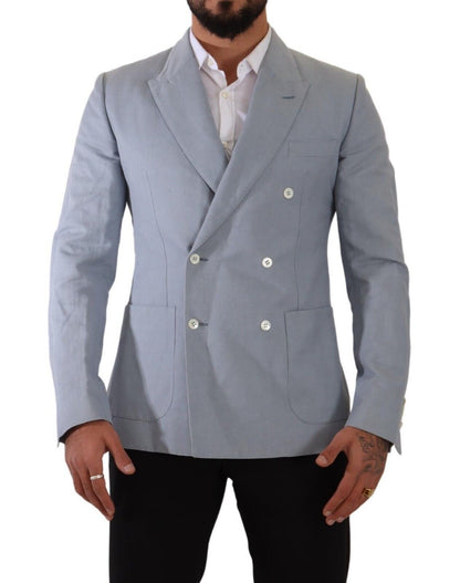 Світло-блакитний двобортний піджак Dolce &amp; Gabbana Elegant Slim Fit