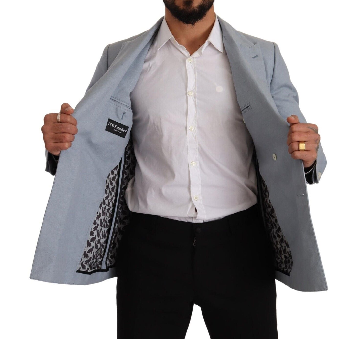 Світло-блакитний двобортний піджак Dolce &amp; Gabbana Elegant Slim Fit