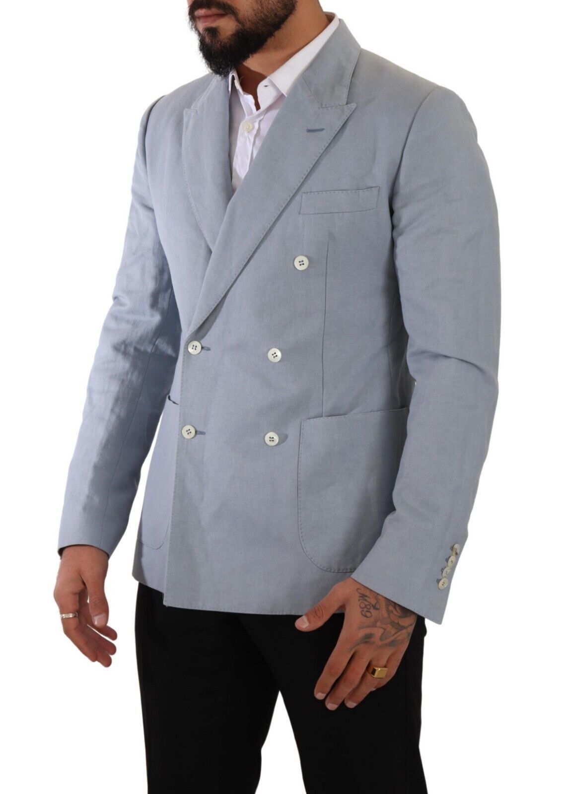 Світло-блакитний двобортний піджак Dolce &amp; Gabbana Elegant Slim Fit