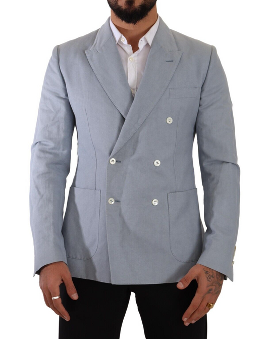 Світло-блакитний двобортний піджак Dolce &amp; Gabbana Elegant Slim Fit
