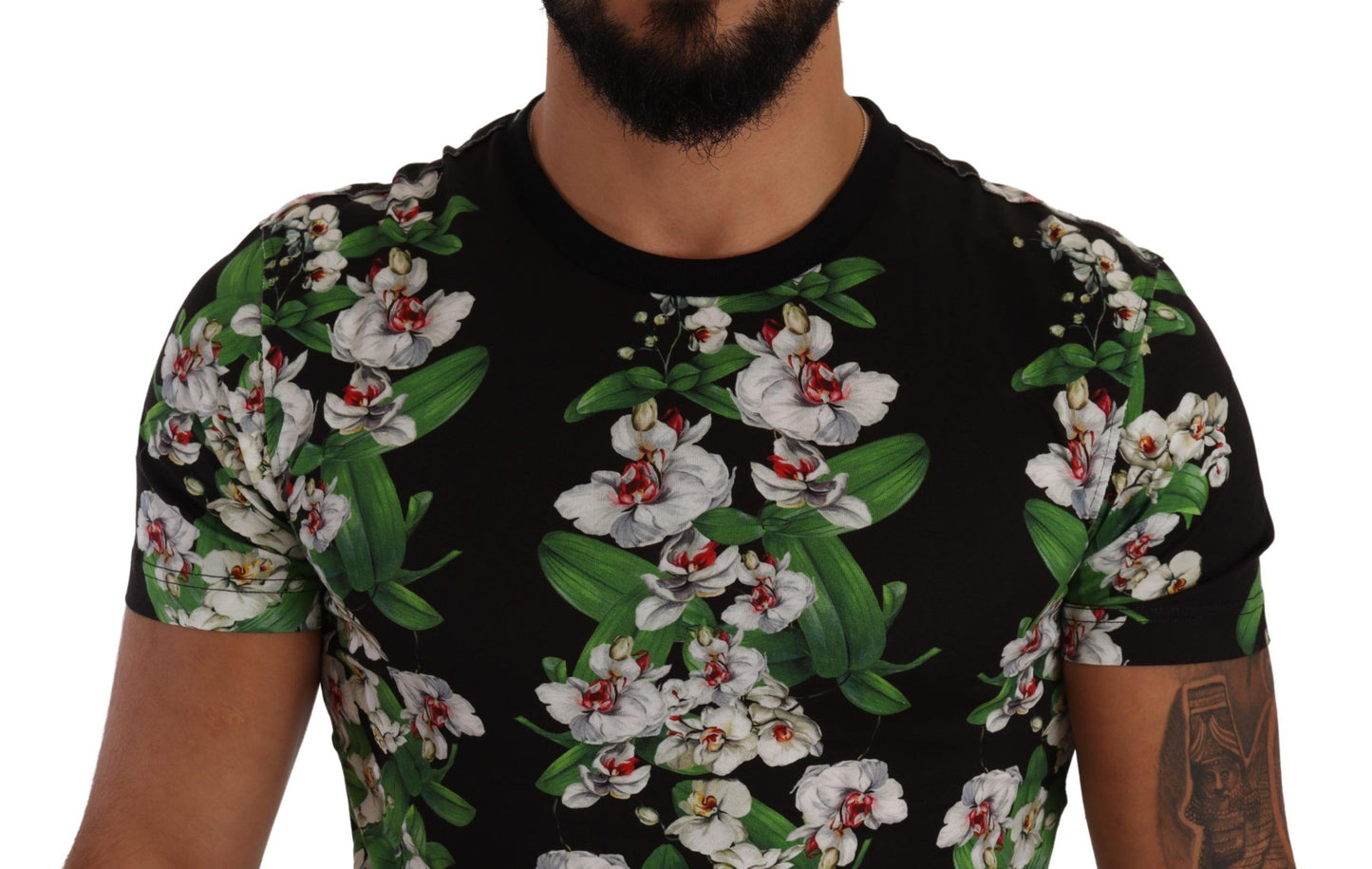 Елегантна чоловіча футболка Dolce &amp; Gabbana з круглим вирізом із квітковим вирізом