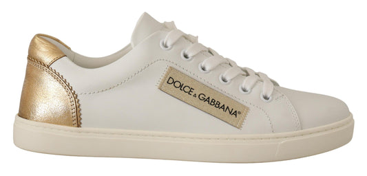 Елегантні білі шкіряні кросівки Dolce &amp; Gabbana із золотими вставками