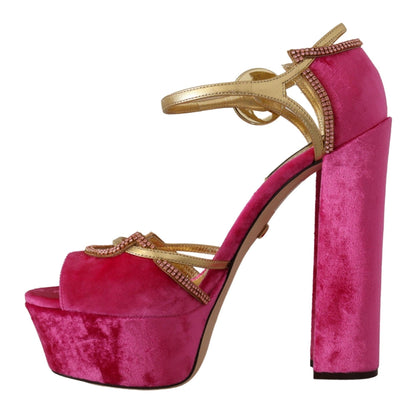 Босоніжки Dolce &amp; Gabbana Ethereal Pink Velvet Crystal