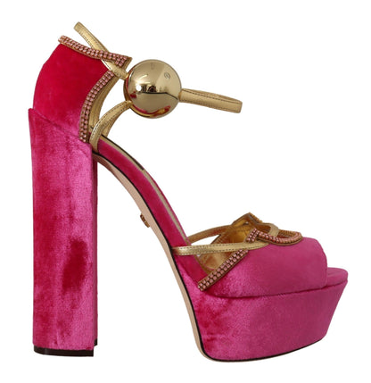 Босоніжки Dolce &amp; Gabbana Ethereal Pink Velvet Crystal