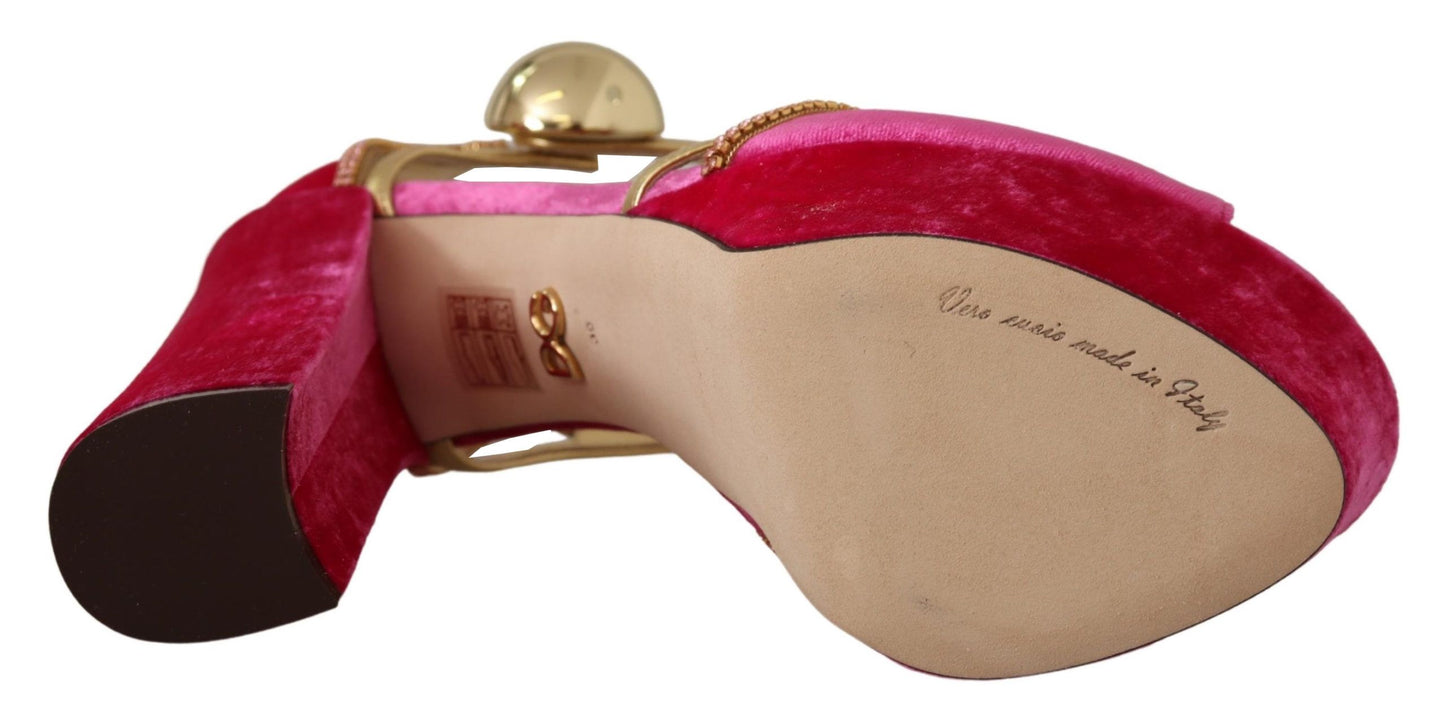 Босоніжки Dolce &amp; Gabbana Ethereal Pink Velvet Crystal