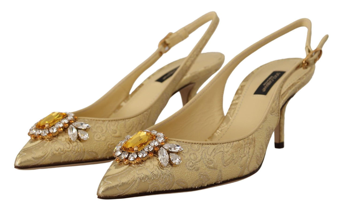 Блискучі золотисті кришталеві туфлі на підборах Dolce &amp; Gabbana