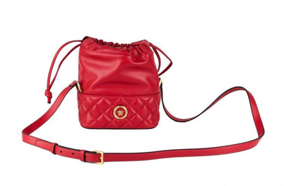 Червона стьобана шкіряна сумка через плече Versace Bucket Crossbody