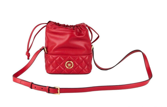 Червона стьобана шкіряна сумка через плече Versace Bucket Crossbody