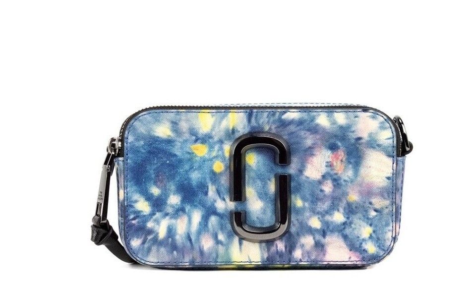 Сумка Marc Jacobs The Snapshot, шкіряна сумка через плече з синім аквареллю і принтом