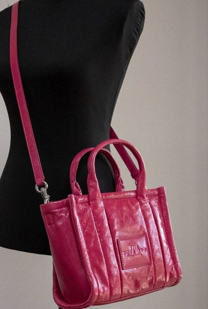 Сумочка Marc Jacobs The Shiny Crinkle Mini Tote Magenta Leather Crossbody Handbag