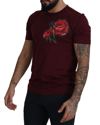 Елегантна футболка Dolce &amp; Gabbana з круглим вирізом із трояндами Бордо