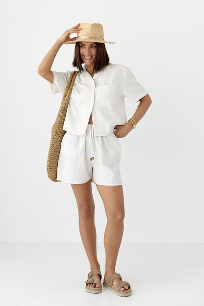 Linen suit with shirt and shorts