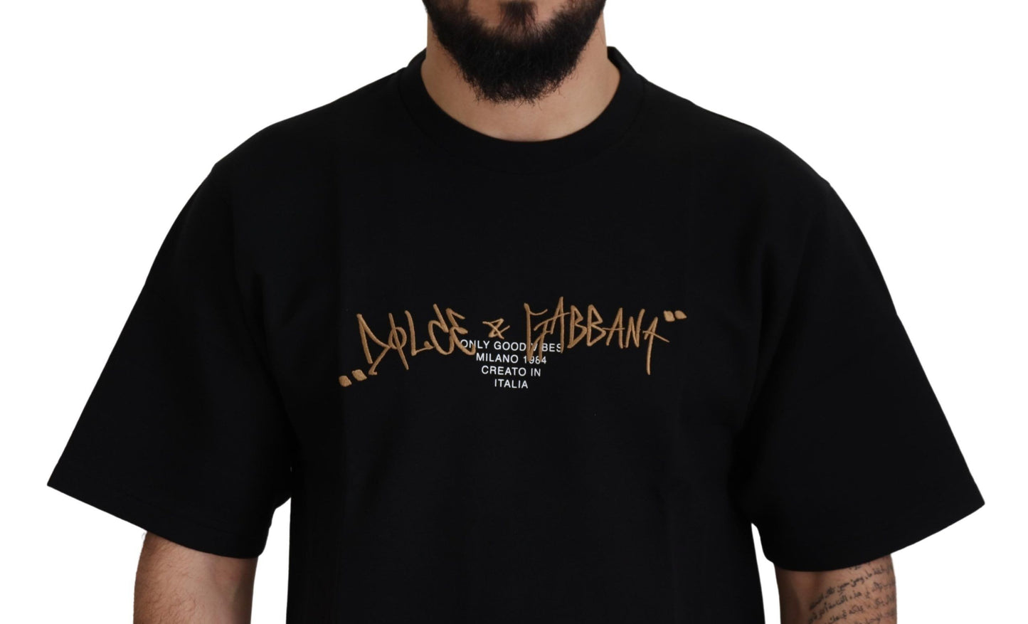 Елегантна чорна футболка з круглим вирізом зі суміші бавовни Dolce &amp; Gabbana
