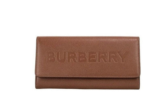 Коричневий гаманець Burberry Porter із зернистою шкірою з рельєфним континентальним клапаном