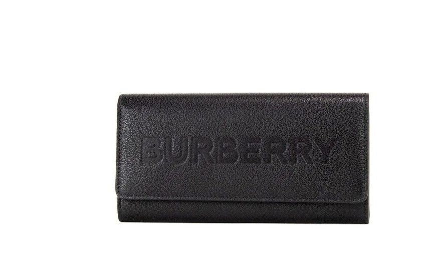 Гаманець Burberry Porter із чорної зернистої шкіри з тисненим логотипом і клапаном