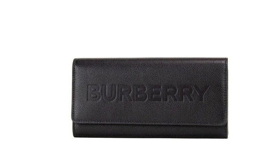 Гаманець Burberry Porter із чорної зернистої шкіри з тисненим логотипом і клапаном
