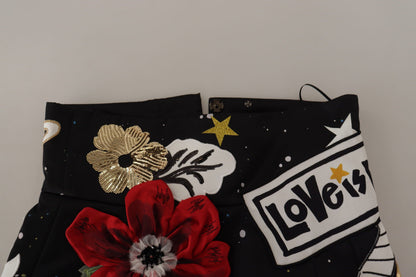 Чорна спідниця А-силуету з прикрасами Dolce &amp; Gabbana із завищеною талією